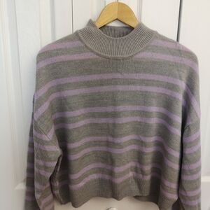 H&M Divided Grey Lavender Stripe Cropped Sweater Size Large